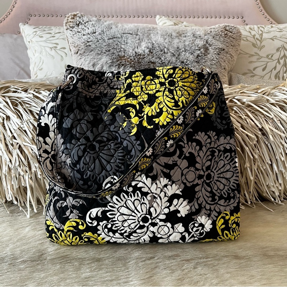 VERA BRADLEY Baroque 2010 Holiday Tote Black Yellow White 1 Strap Shoulder Bag